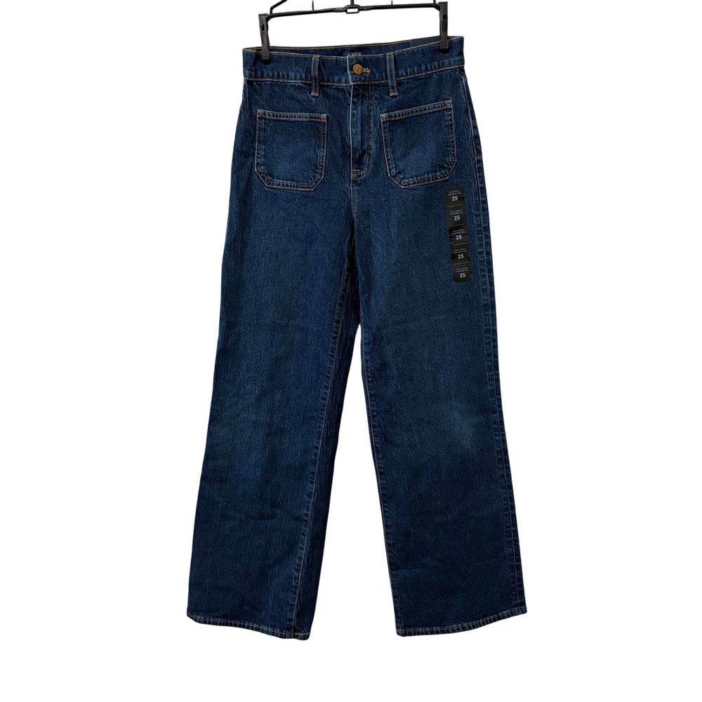 J.Crew Slim Wide-Leg Jeans Womens 25 Blue High Rise Patch Pocket Full Length